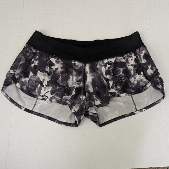 Lululemon Speed Short Lined Mini Obscurred Black Roses 10 - Picture 2 of 6